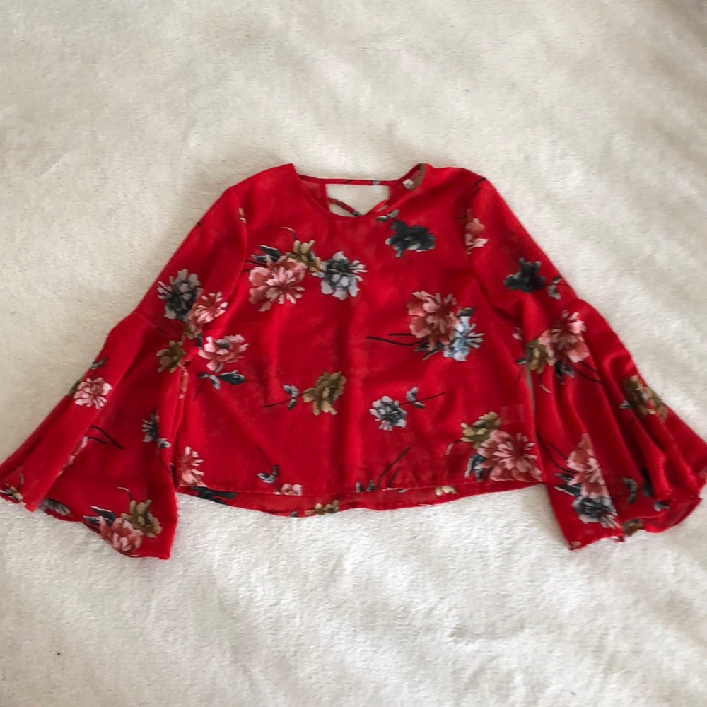Beautiful red and floral  Bell sleeve blouse